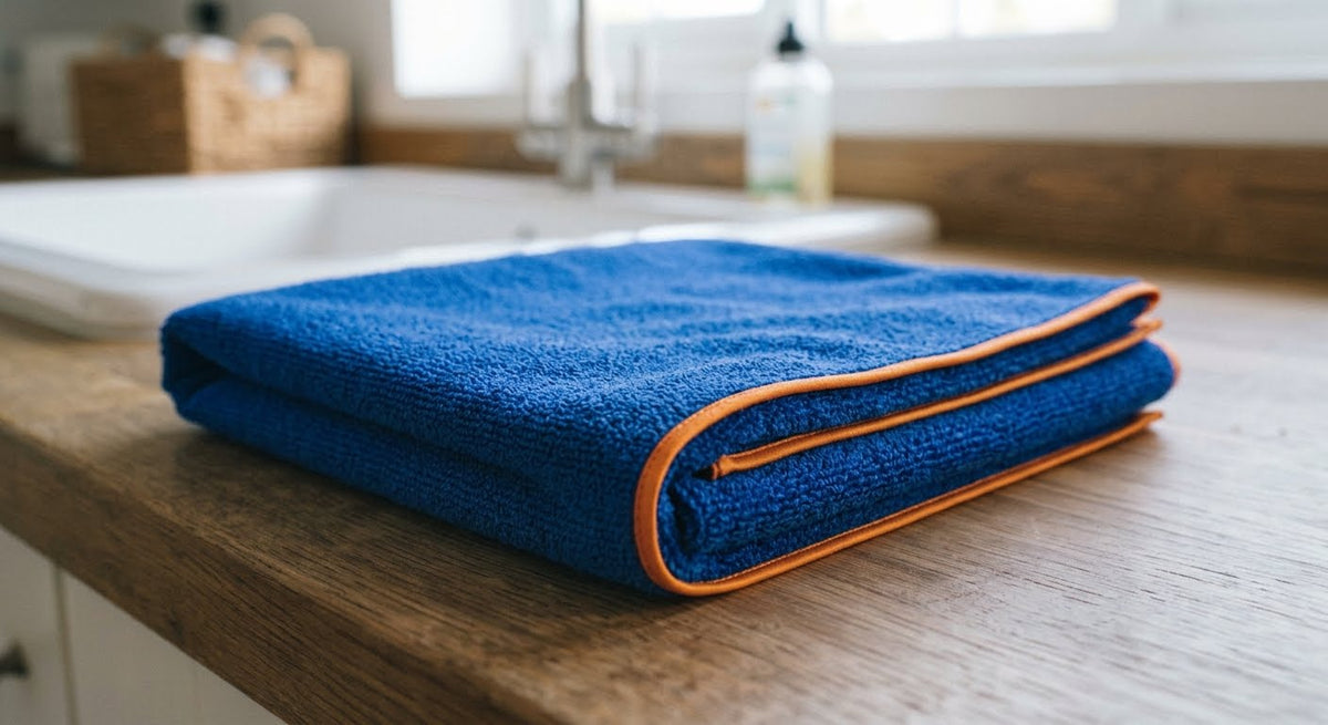 Superior Blue Microfibre Towels with Orange Silk Lining 40cm x 60cm (3 Pack)