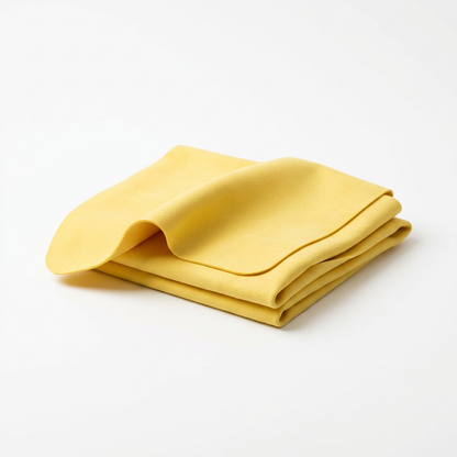 Yellow synthetic chamois on a white background